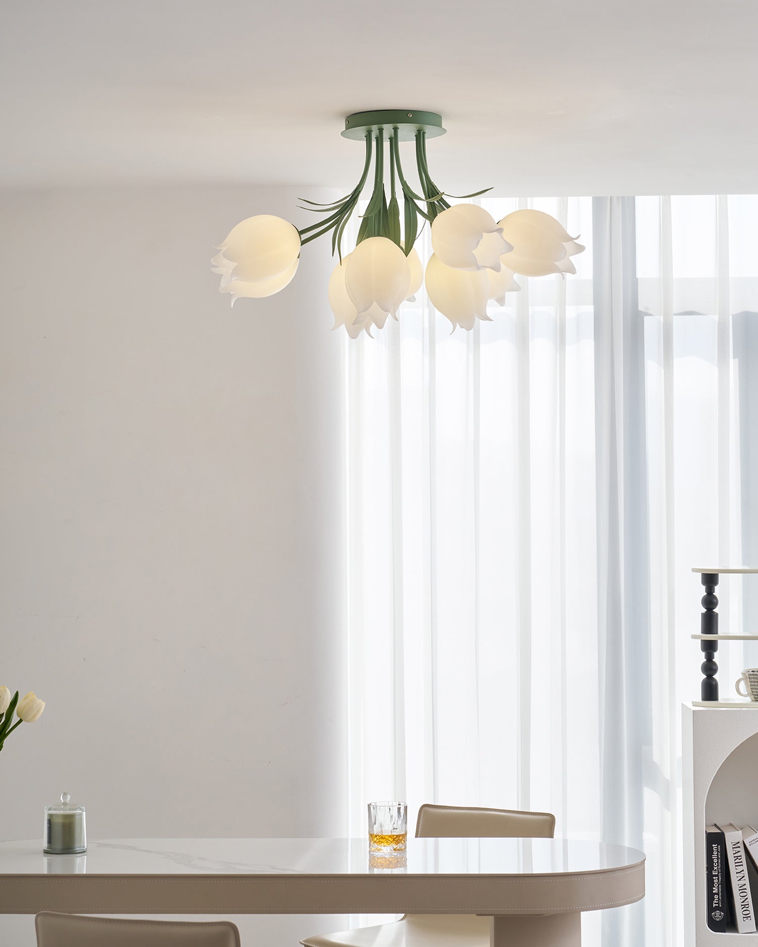 Ceiling Light Metal Acrylic 21.7 in Floral White Green Living Room Bedroom Bathroom Fixture Decorative | Thomler