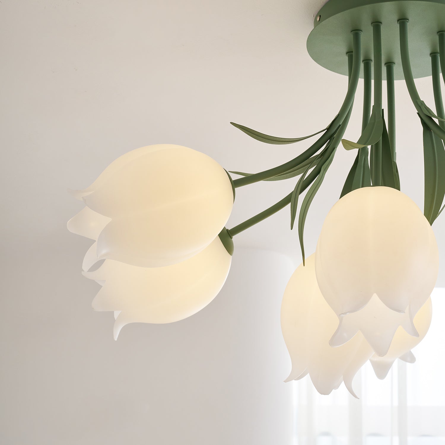 Ceiling Light Metal Acrylic 21.7 in Floral White Green Living Room Bedroom Bathroom Fixture Decorative | Thomler