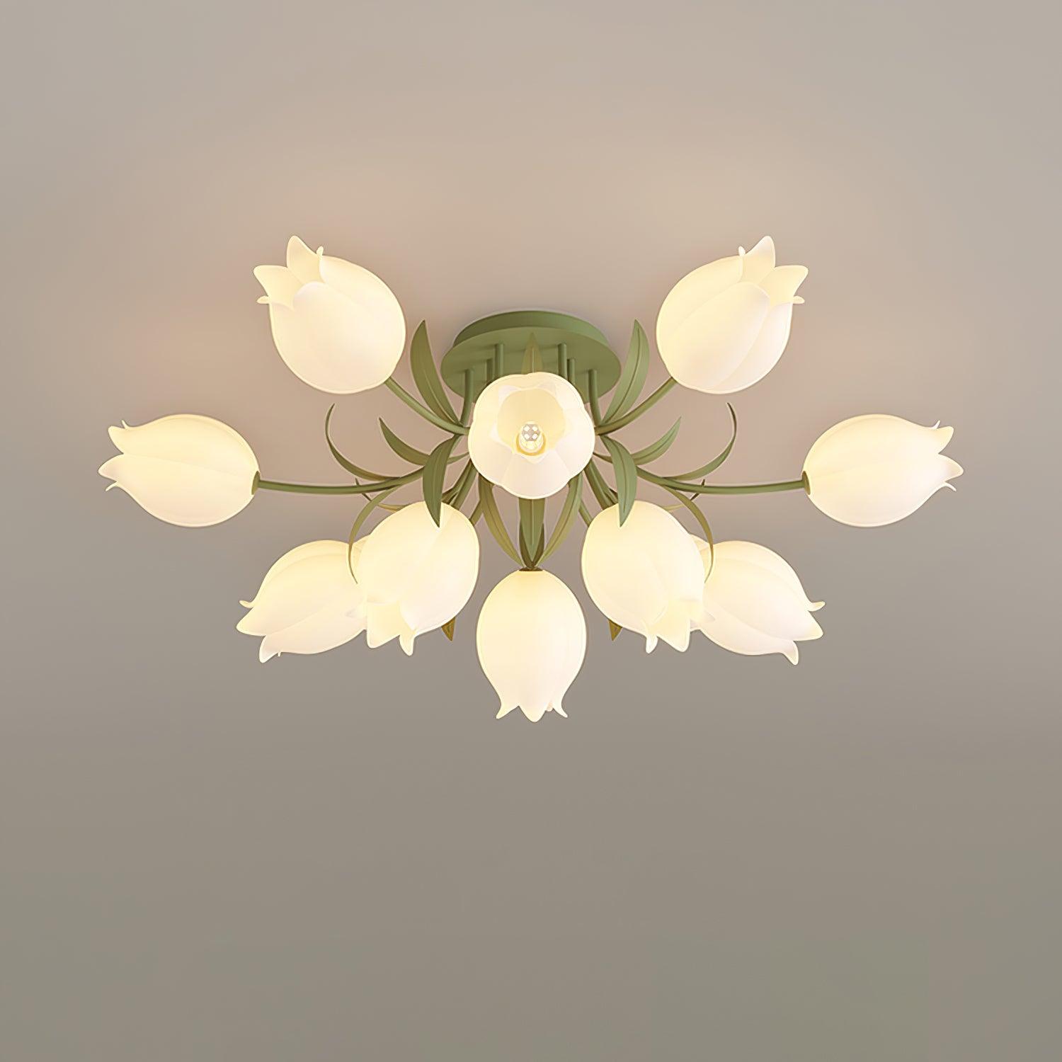 Ceiling Light Metal Acrylic 21.7 in Floral White Green Living Room Bedroom Bathroom Fixture Decorative | Thomler