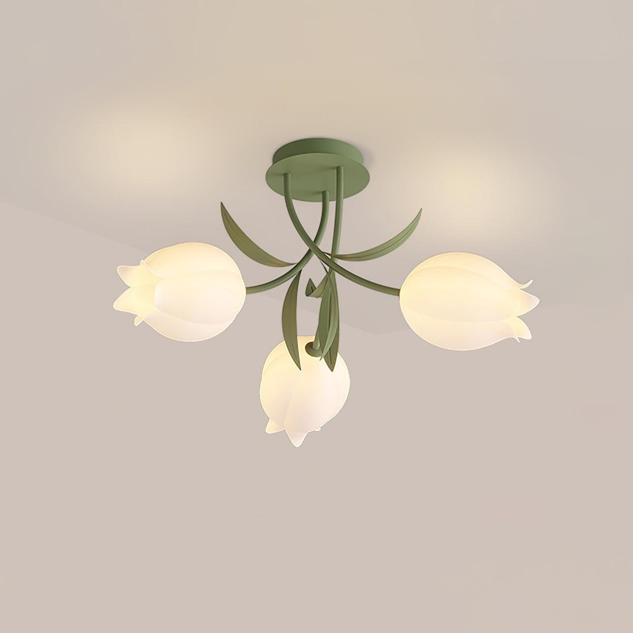 Ceiling Light Metal Acrylic 21.7 in Floral White Green Living Room Bedroom Bathroom Fixture Decorative | Thomler