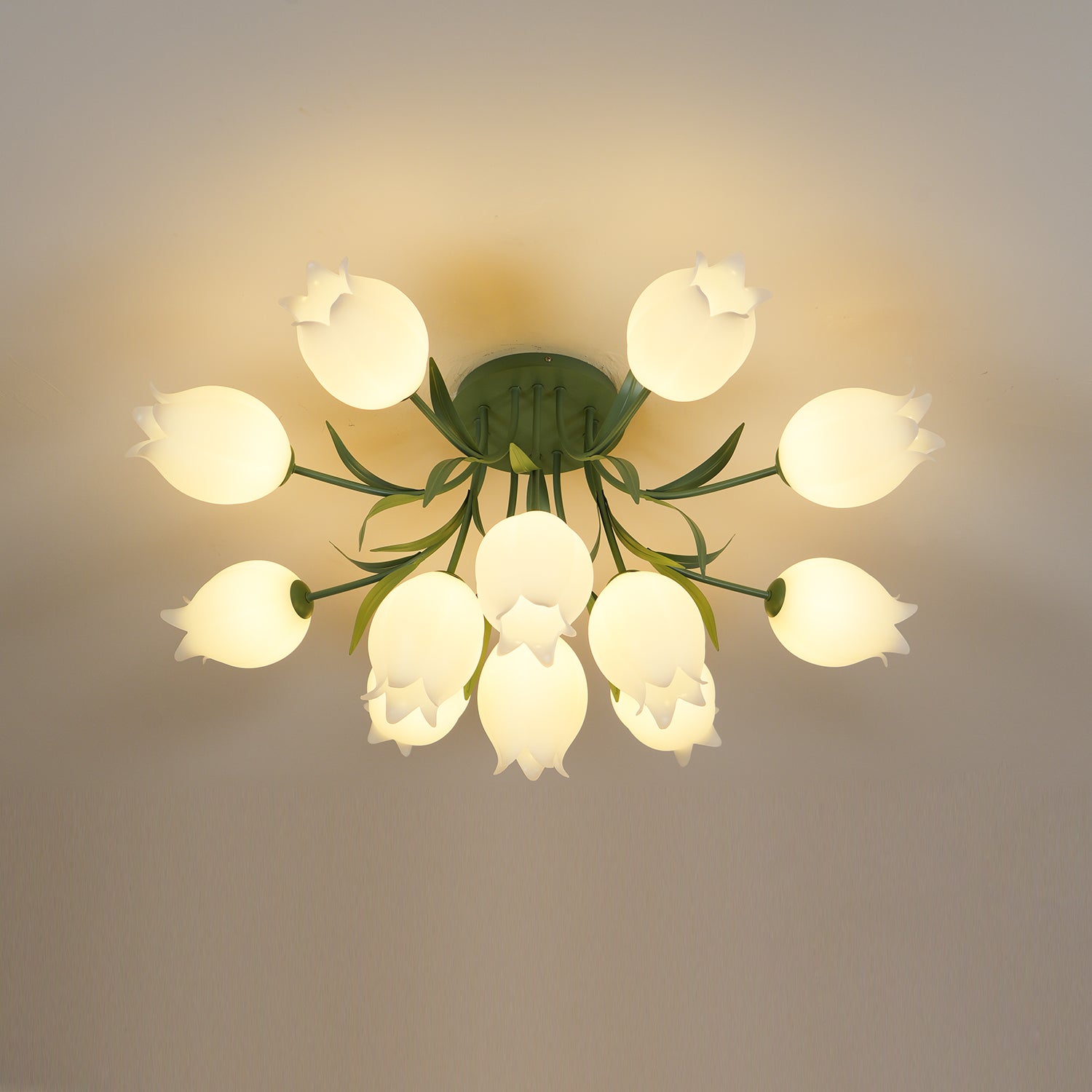 Ceiling Light Metal Acrylic 21.7 in Floral White Green Living Room Bedroom Bathroom Fixture Decorative | Thomler