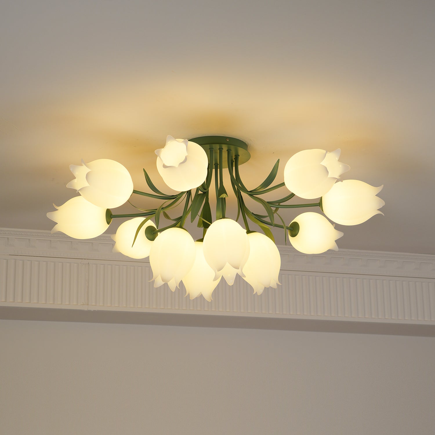 Ceiling Light Metal Acrylic 21.7 in Floral White Green Living Room Bedroom Bathroom Fixture Decorative | Thomler