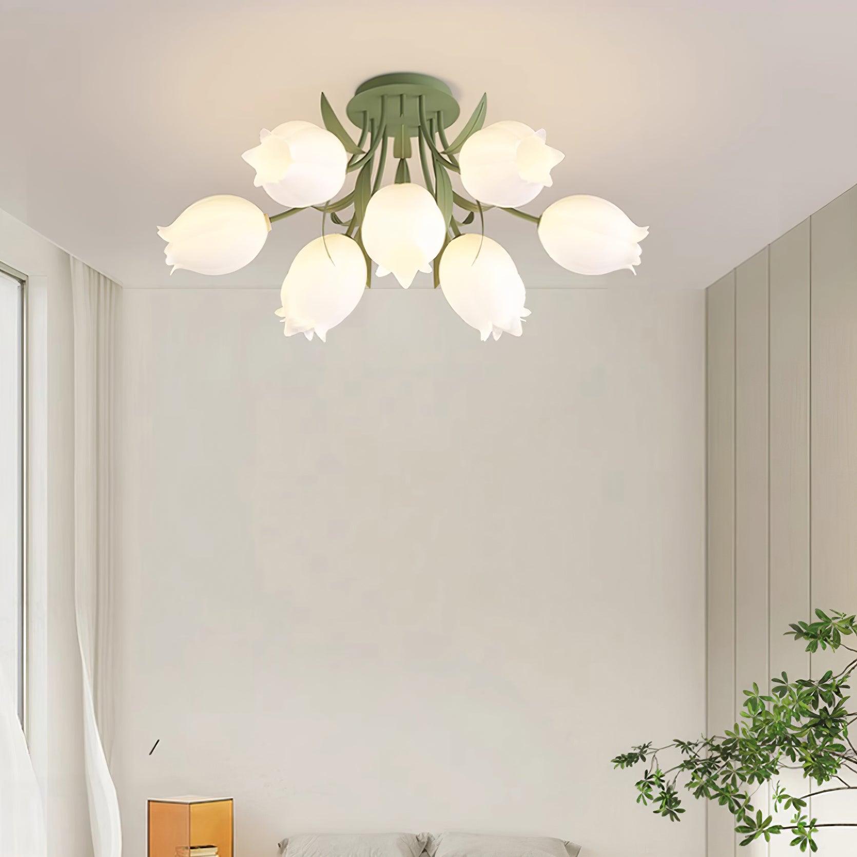 Ceiling Light Metal Acrylic 21.7 in Floral White Green Living Room Bedroom Bathroom Fixture Decorative | Thomler