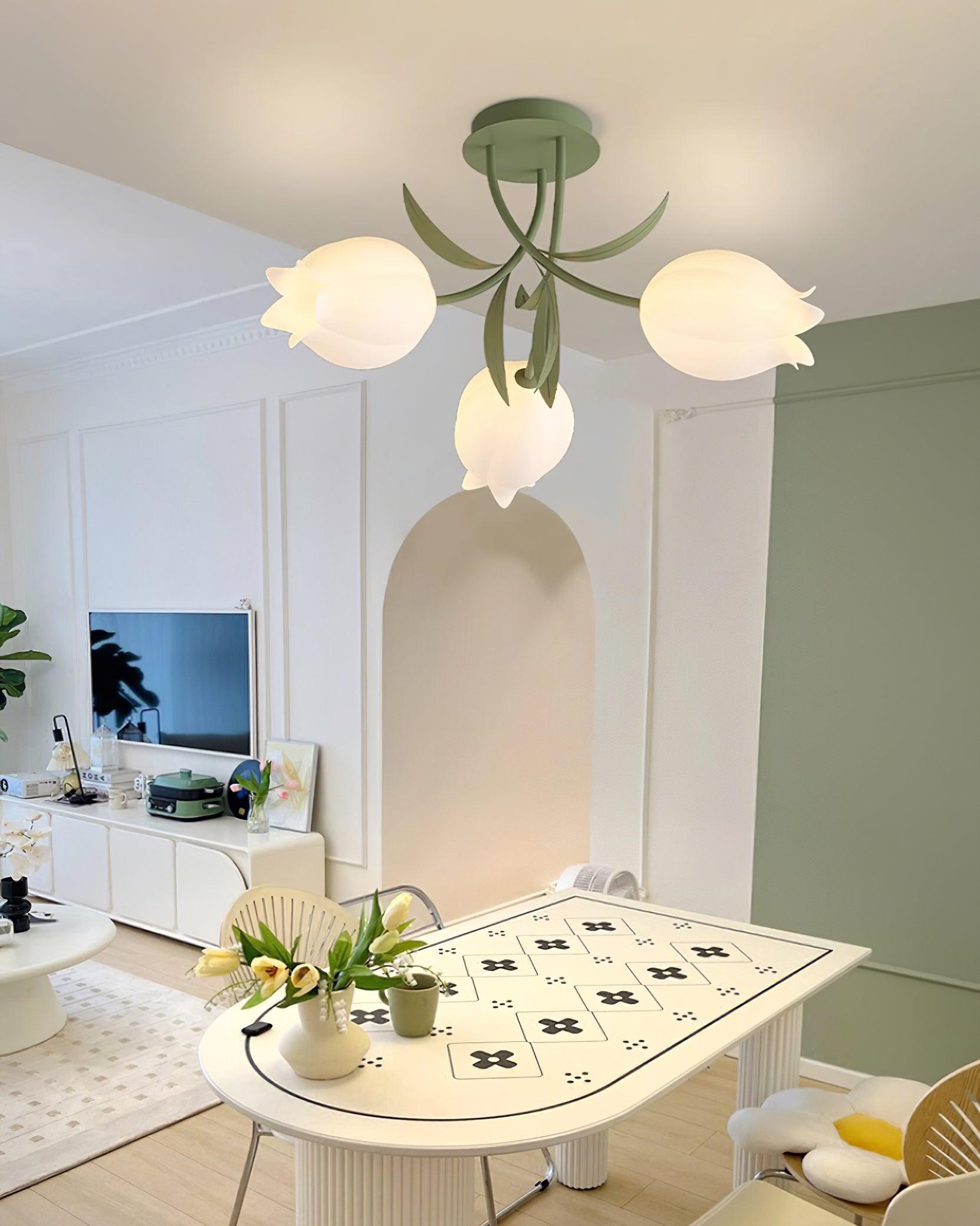 Ceiling Light Metal Acrylic 21.7 in Floral White Green Living Room Bedroom Bathroom Fixture Decorative | Thomler