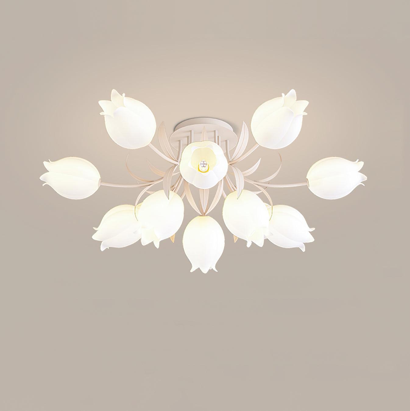 Ceiling Light Metal Acrylic 21.7 in Floral White Green Living Room Bedroom Bathroom Fixture Decorative | Thomler