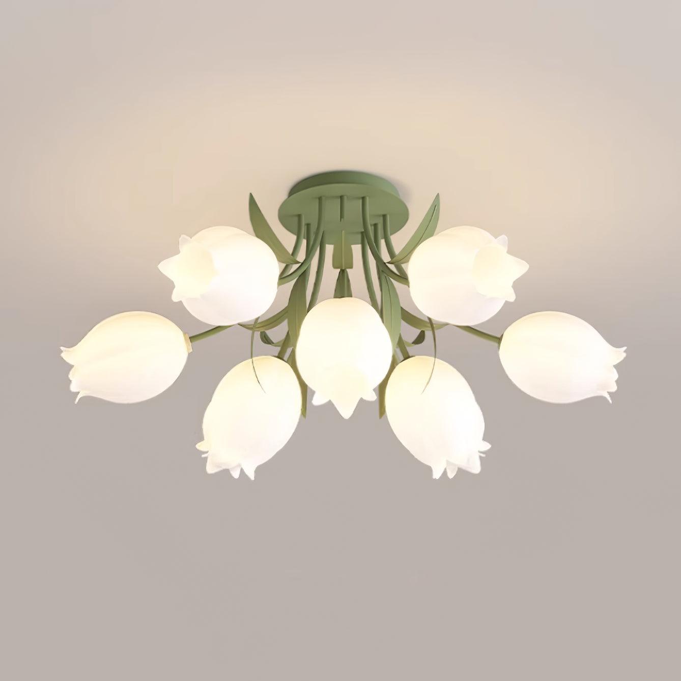 Ceiling Light Metal Acrylic 21.7 in Floral White Green Living Room Bedroom Bathroom Fixture Decorative | Thomler