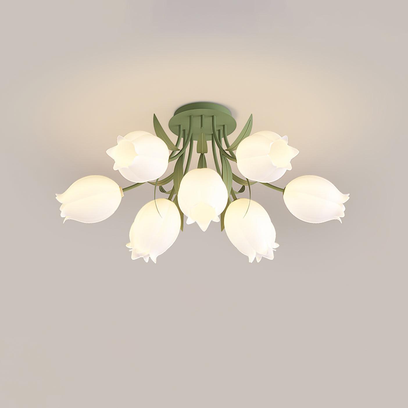 Ceiling Light Metal Acrylic 21.7 in Floral White Green Living Room Bedroom Bathroom Fixture Decorative | Thomler