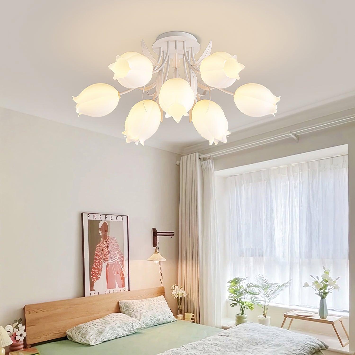 Ceiling Light Metal Acrylic 21.7 in Floral White Green Living Room Bedroom Bathroom Fixture Decorative | Thomler