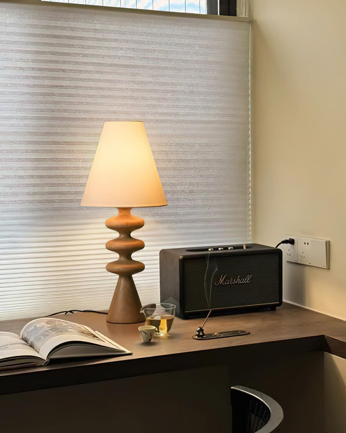 Sculptural Wood Table Lamp with Fabric Shade 20 Inches Tall for Bedside Reading Light Living Room Desk Accent Nightstand Lighting Modern Hom | Thomler