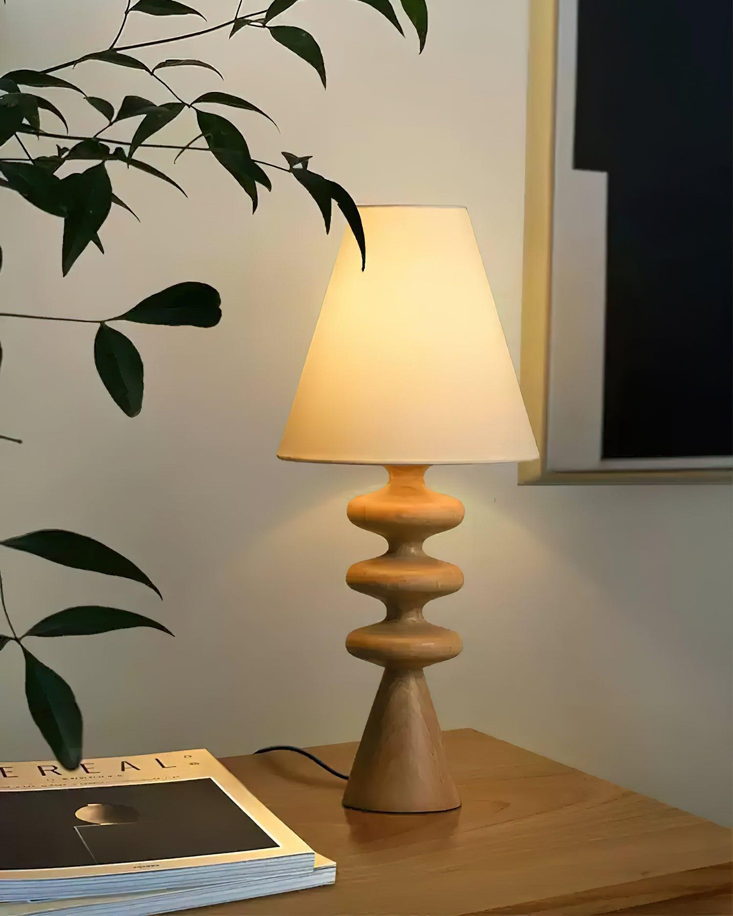 Sculptural Wood Table Lamp with Fabric Shade 20 Inches Tall for Bedside Reading Light Living Room Desk Accent Nightstand Lighting Modern Hom | Thomler