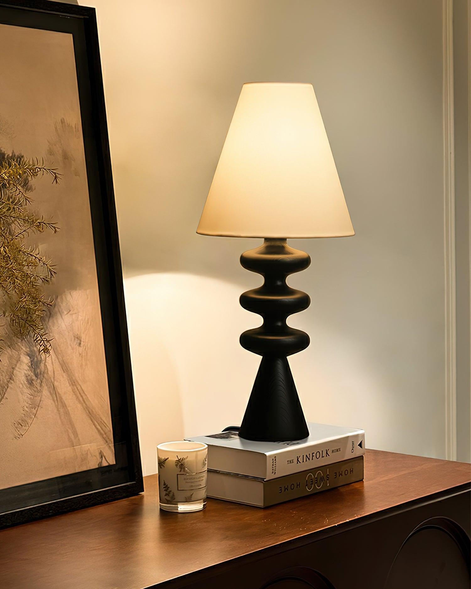 Sculptural Wood Table Lamp with Fabric Shade 20 Inches Tall for Bedside Reading Light Living Room Desk Accent Nightstand Lighting Modern Hom | Thomler