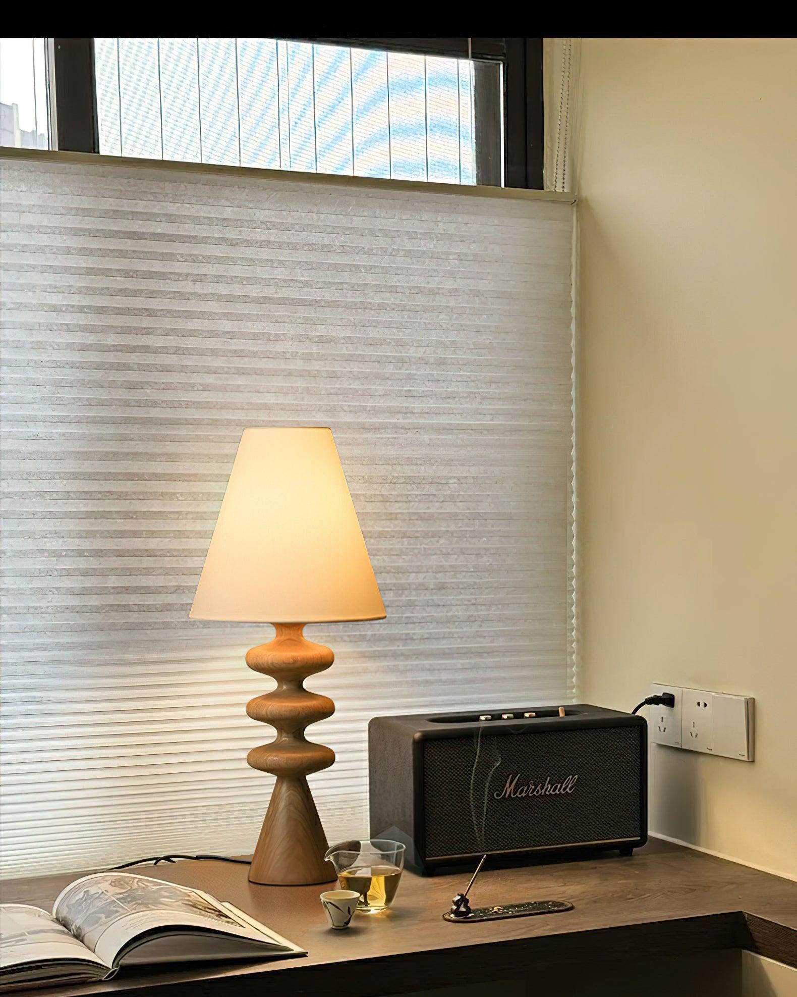 Sculptural Wood Table Lamp with Fabric Shade 20 Inches Tall for Bedside Reading Light Living Room Desk Accent Nightstand Lighting Modern Hom | Thomler