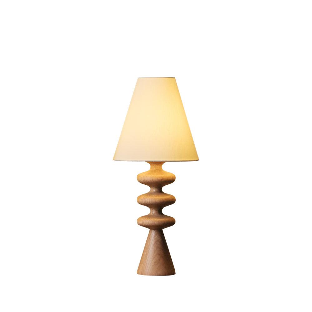 Sculptural Wood Table Lamp with Fabric Shade 20 Inches Tall for Bedside Reading Light Living Room Desk Accent Nightstand Lighting Modern Hom | Thomler