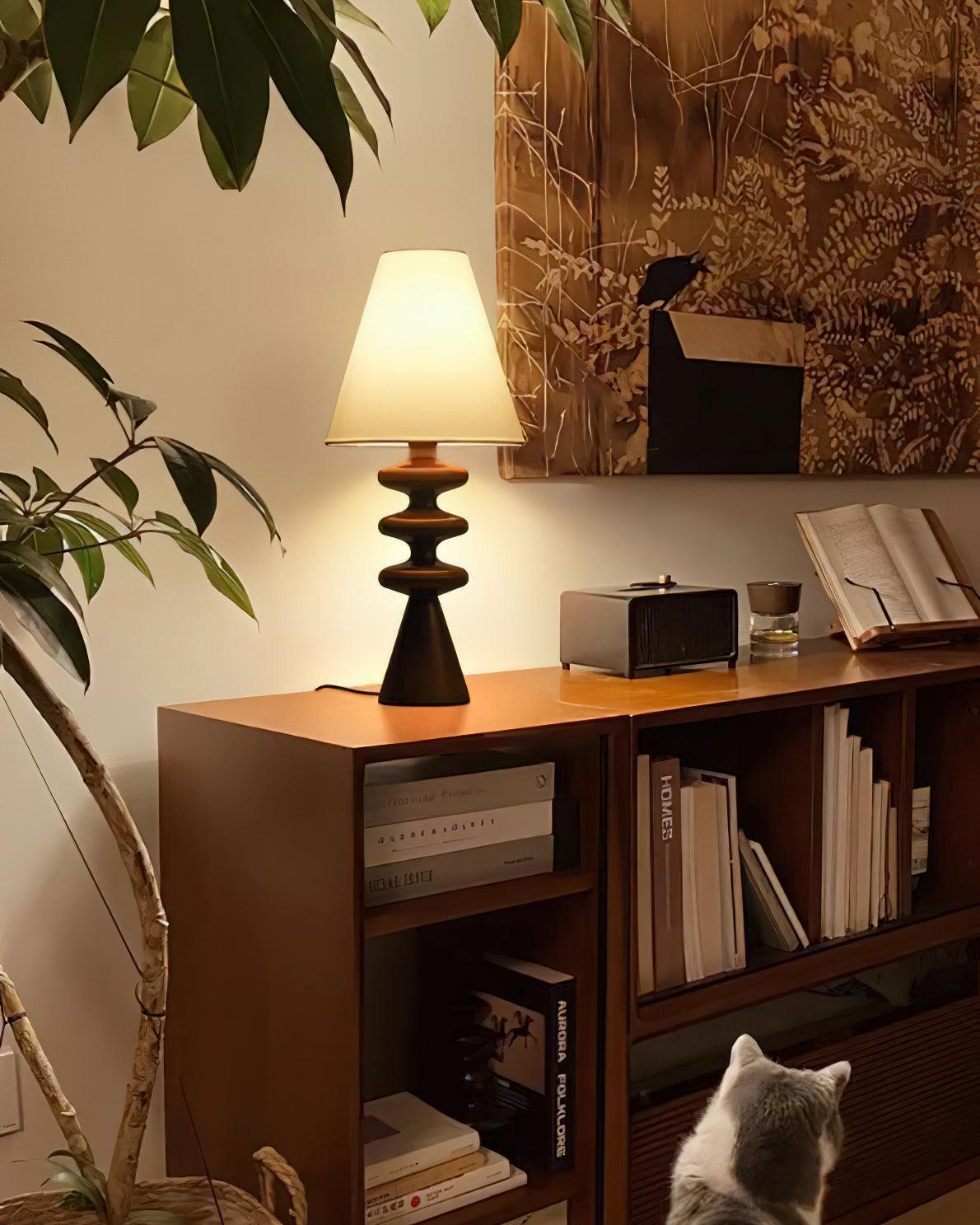 Sculptural Wood Table Lamp with Fabric Shade 20 Inches Tall for Bedside Reading Light Living Room Desk Accent Nightstand Lighting Modern Hom | Thomler
