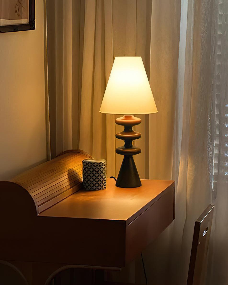 Sculptural Wood Table Lamp with Fabric Shade 20 Inches Tall for Bedside Reading Light Living Room Desk Accent Nightstand Lighting Modern Hom | Thomler