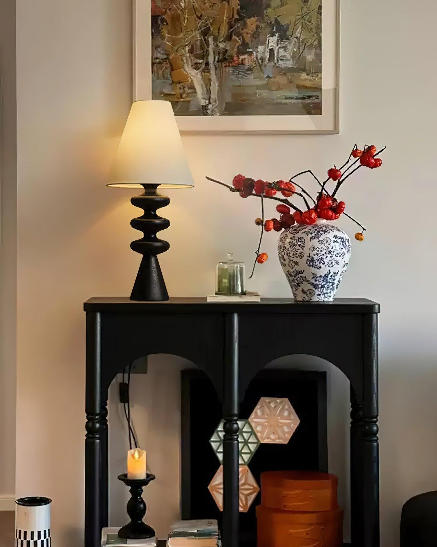 Sculptural Wood Table Lamp with Fabric Shade 20 Inches Tall for Bedside Reading Light Living Room Desk Accent Nightstand Lighting Modern Hom | Thomler