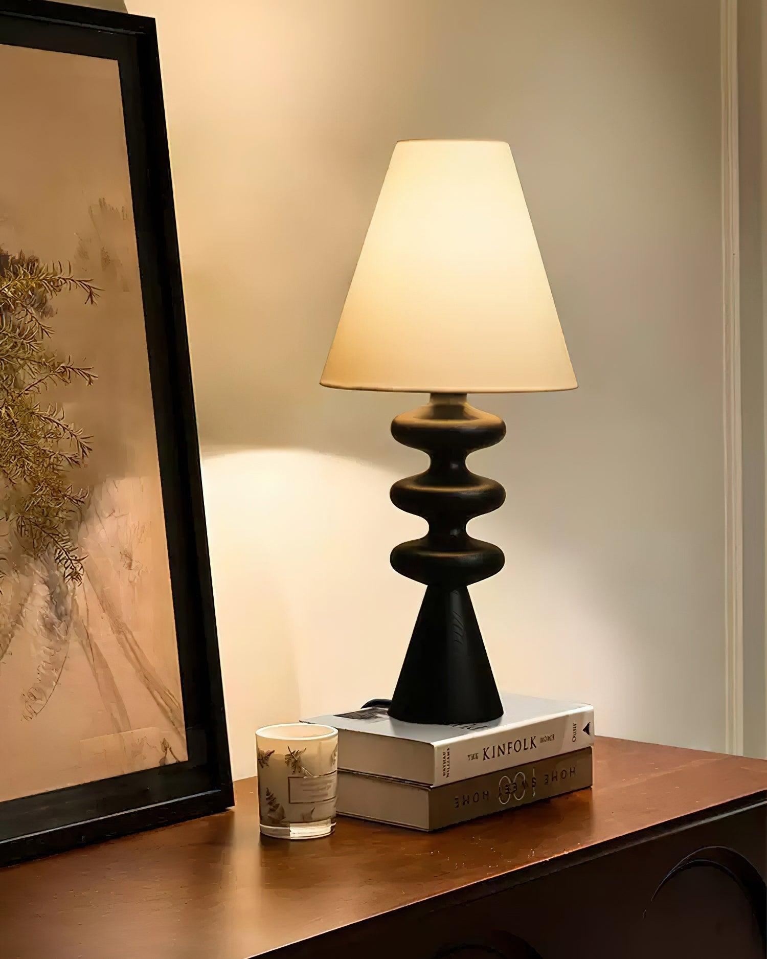 Sculptural Wood Table Lamp with Fabric Shade 20 Inches Tall for Bedside Reading Light Living Room Desk Accent Nightstand Lighting Modern Hom | Thomler