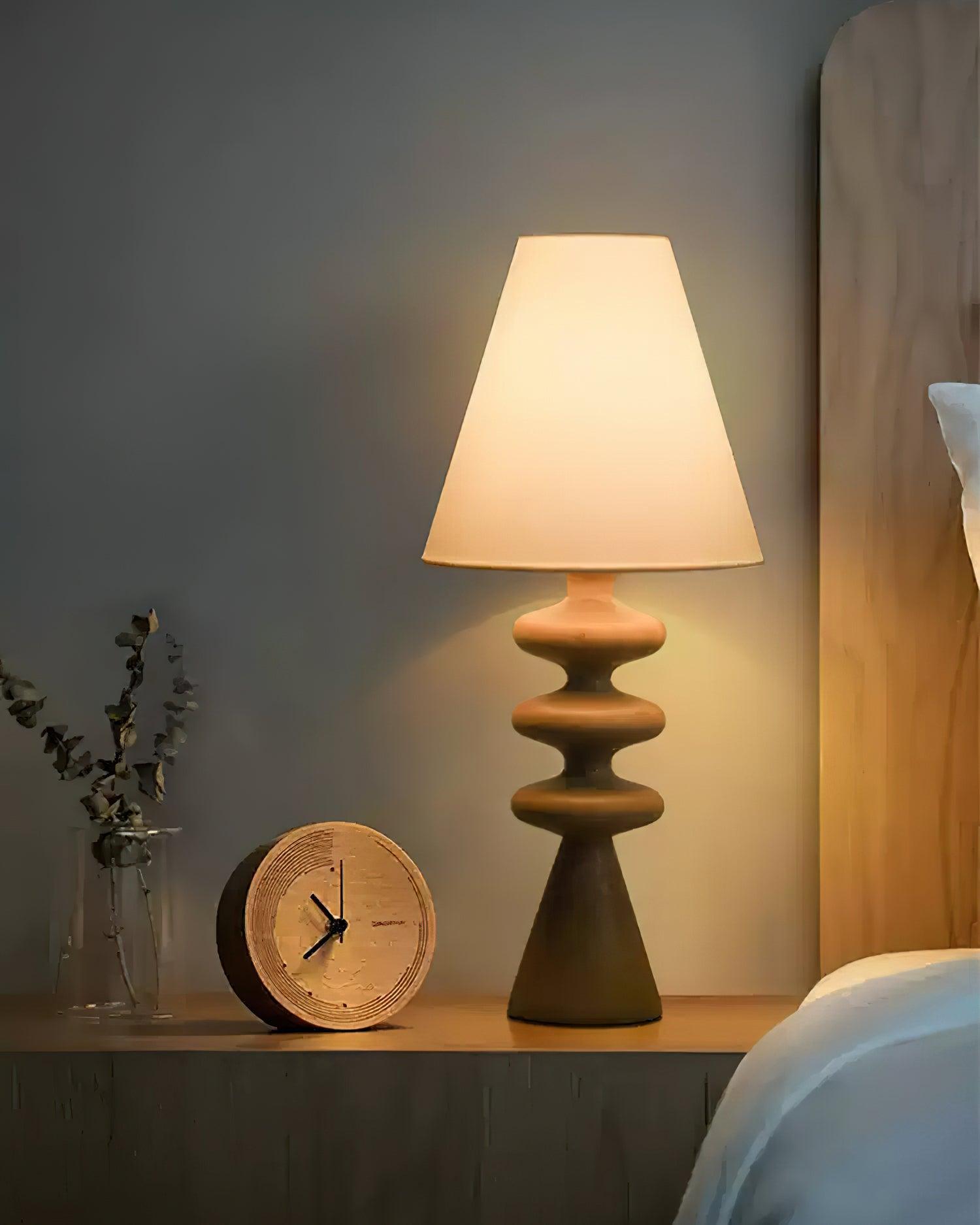 Sculptural Wood Table Lamp with Fabric Shade 20 Inches Tall for Bedside Reading Light Living Room Desk Accent Nightstand Lighting Modern Hom | Thomler