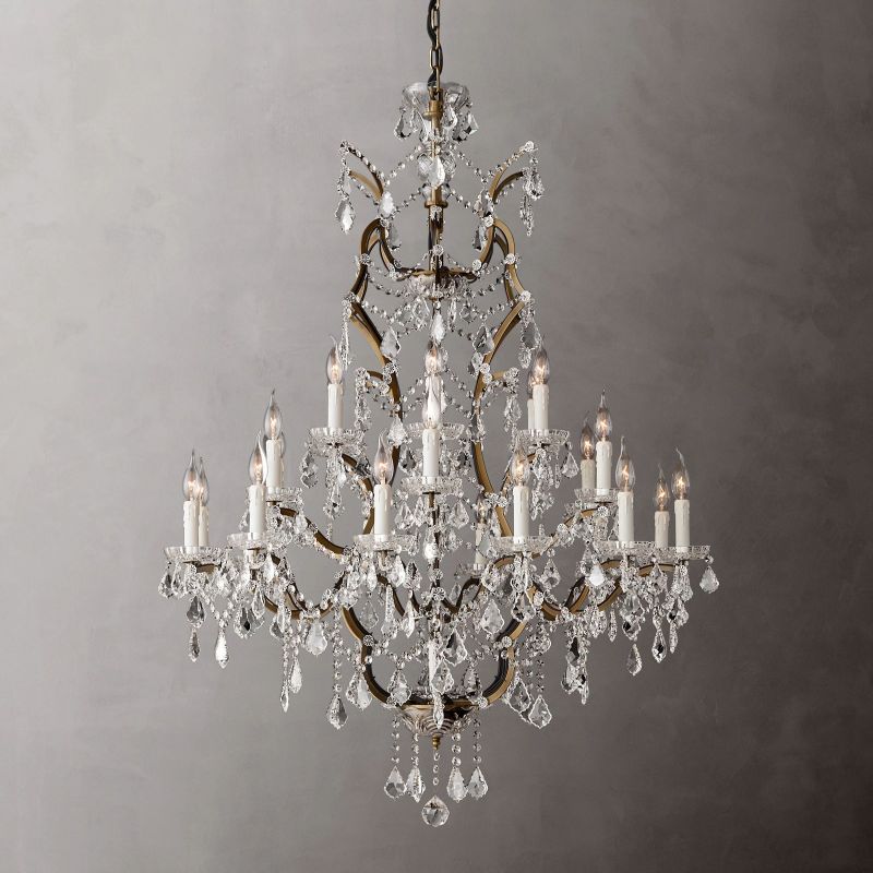 Large Grand Statement Chandelier Crystal Orb Fixture 40 Inch Round Elegant Dining Room Living Room Foyer Multi-Light 25 Bulb Iron Frame | Thomler