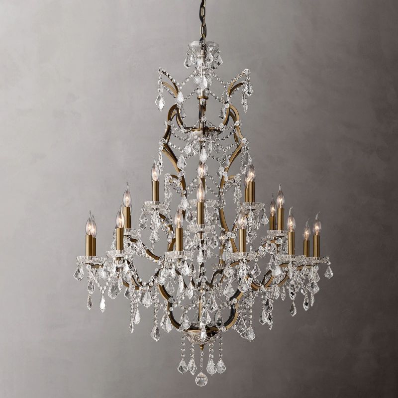 Large Grand Statement Chandelier Crystal Orb Fixture 40 Inch Round Elegant Dining Room Living Room Foyer Multi-Light 25 Bulb Iron Frame | Thomler