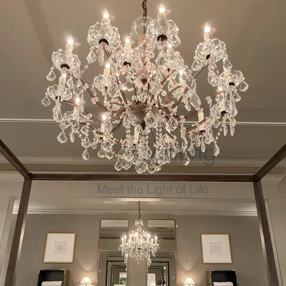 Large Grand Statement Chandelier Crystal Orb Fixture 40 Inch Round Elegant Dining Room Living Room Foyer Multi-Light 25 Bulb Iron Frame | Thomler