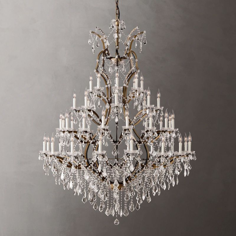 Grand Statement Crystal Chandelier 60 Inch Round Wrought Metal 49-Light Fixture for Foyer Dining Room High Ceiling | Thomler