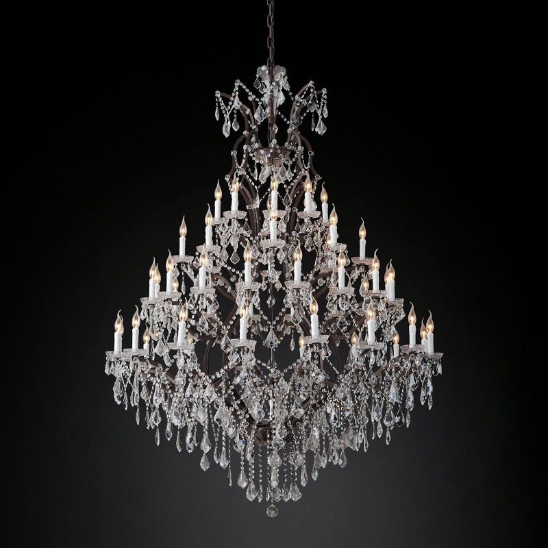 Grand Statement Crystal Chandelier 60 Inch Round Wrought Metal 49-Light Fixture for Foyer Dining Room High Ceiling | Thomler