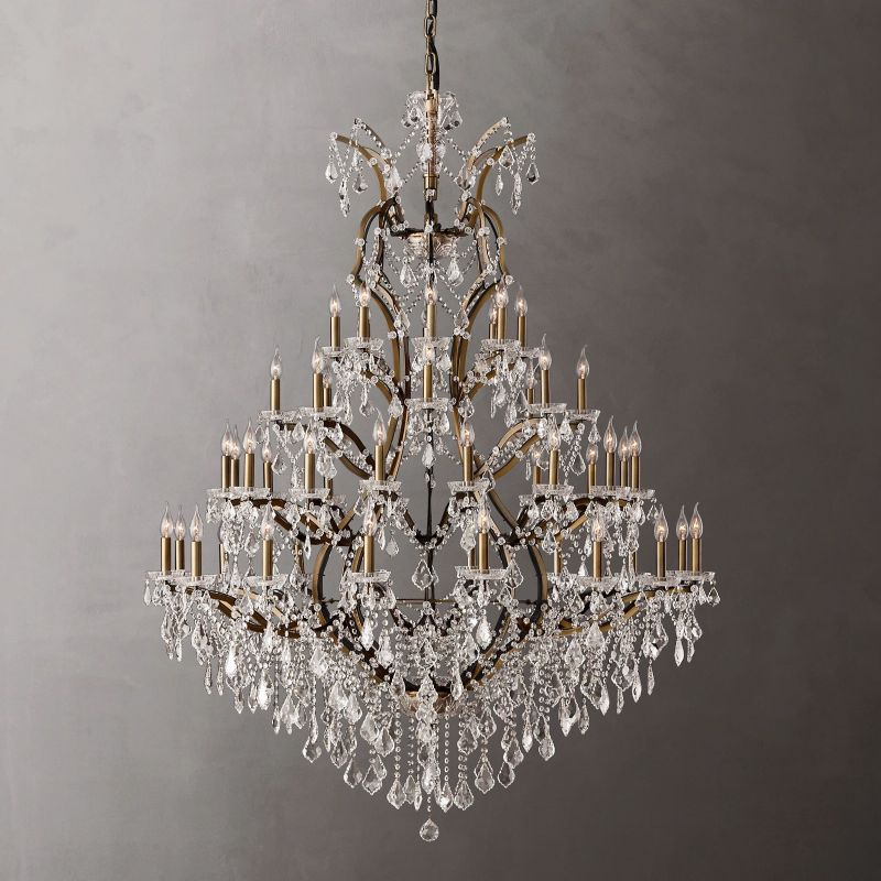 Grand Statement Crystal Chandelier 60 Inch Round Wrought Metal 49-Light Fixture for Foyer Dining Room High Ceiling | Thomler