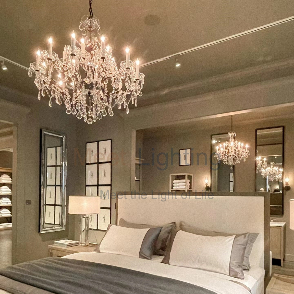 Grand Statement Crystal Chandelier 60 Inch Round Wrought Metal 49-Light Fixture for Foyer Dining Room High Ceiling | Thomler