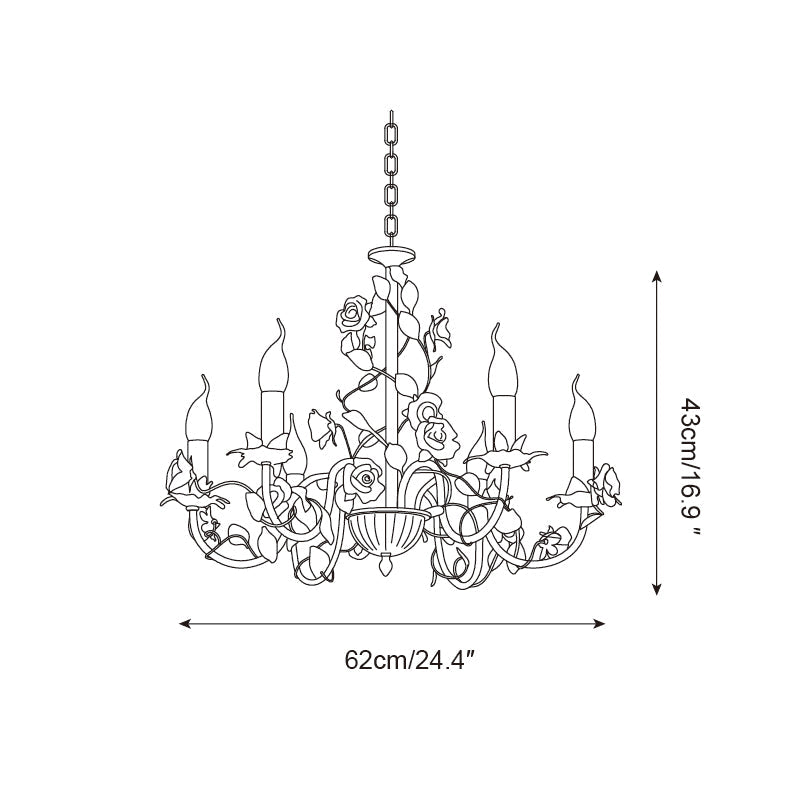 Chandelier Metal Ceramic 30.3 in Multi Arm Pink White Dining Room Ceiling Light Floral Decorative Hanging Fixture | Thomler