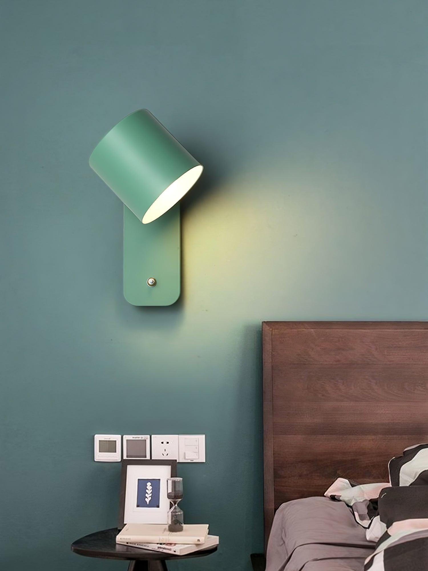 Rotatable Cylinder Wall Lamp Metal Wood 11.8 in Indoor Bedroom Living Room Lighting 350° Adjustable Minimalist Macaron Colors | Thomler