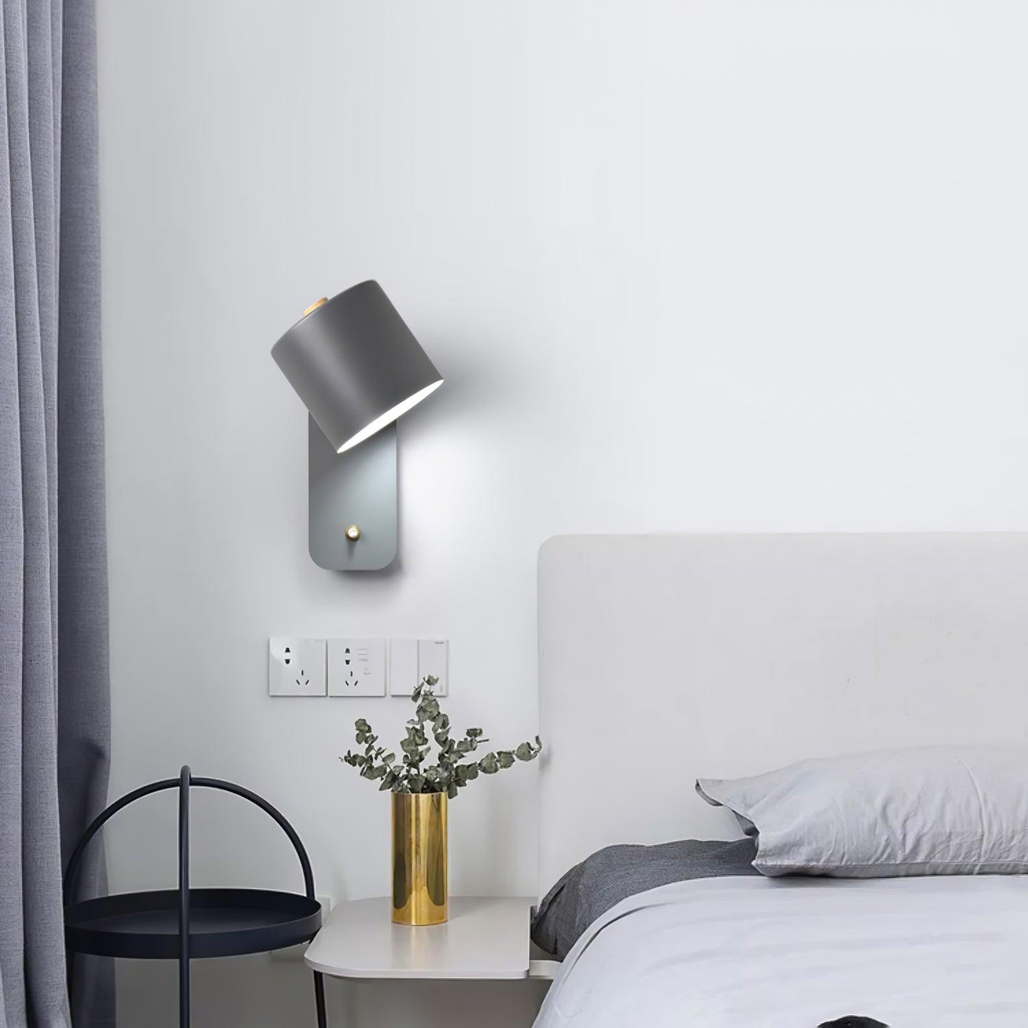 Rotatable Cylinder Wall Lamp Metal Wood 11.8 in Indoor Bedroom Living Room Lighting 350° Adjustable Minimalist Macaron Colors | Thomler