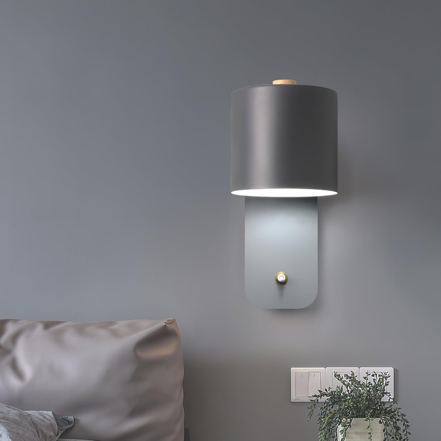 Rotatable Cylinder Wall Lamp Metal Wood 11.8 in Indoor Bedroom Living Room Lighting 350° Adjustable Minimalist Macaron Colors | Thomler