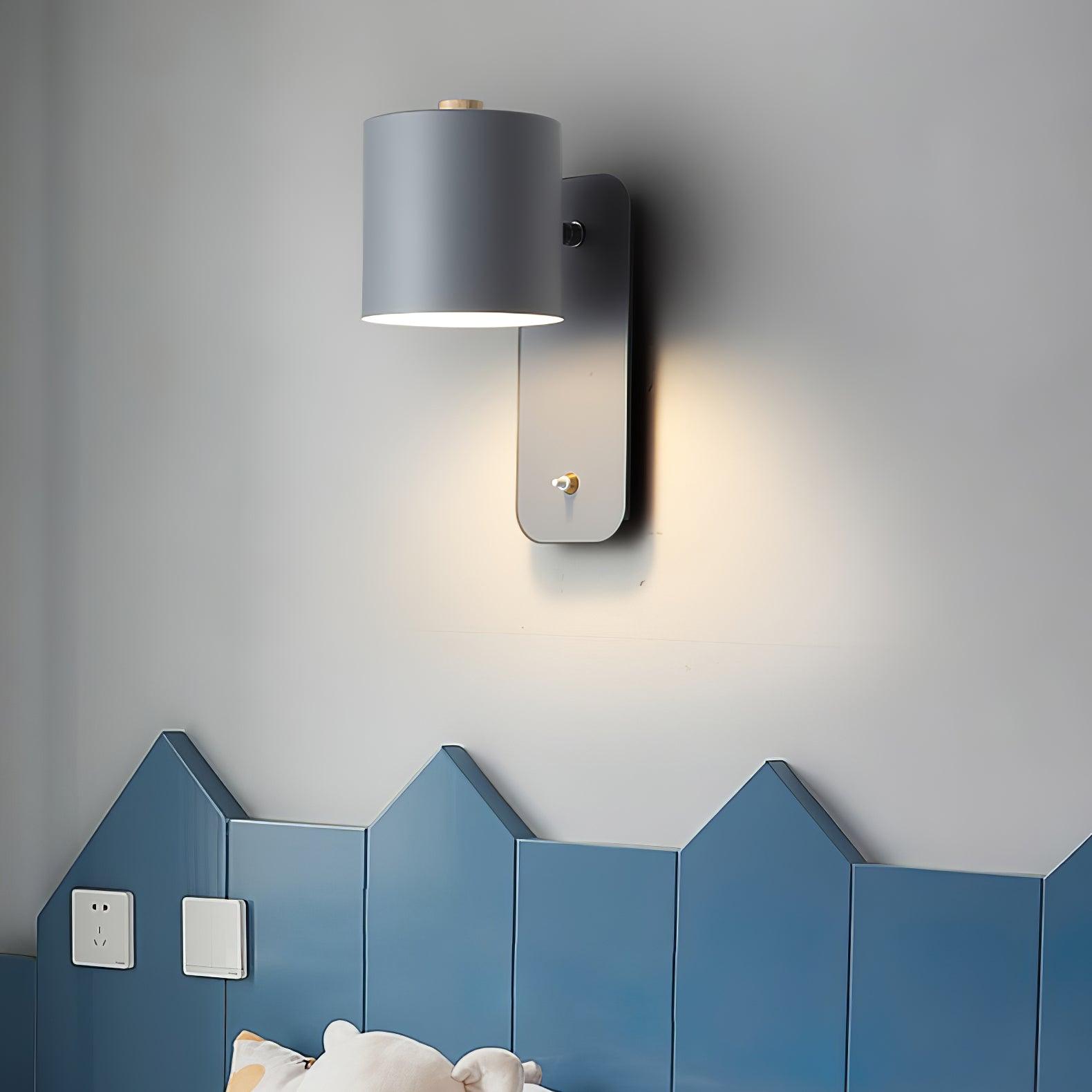 Rotatable Cylinder Wall Lamp Metal Wood 11.8 in Indoor Bedroom Living Room Lighting 350° Adjustable Minimalist Macaron Colors | Thomler