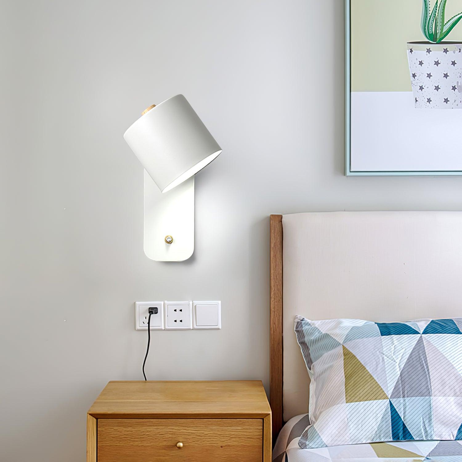 Rotatable Cylinder Wall Lamp Metal Wood 11.8 in Indoor Bedroom Living Room Lighting 350° Adjustable Minimalist Macaron Colors | Thomler