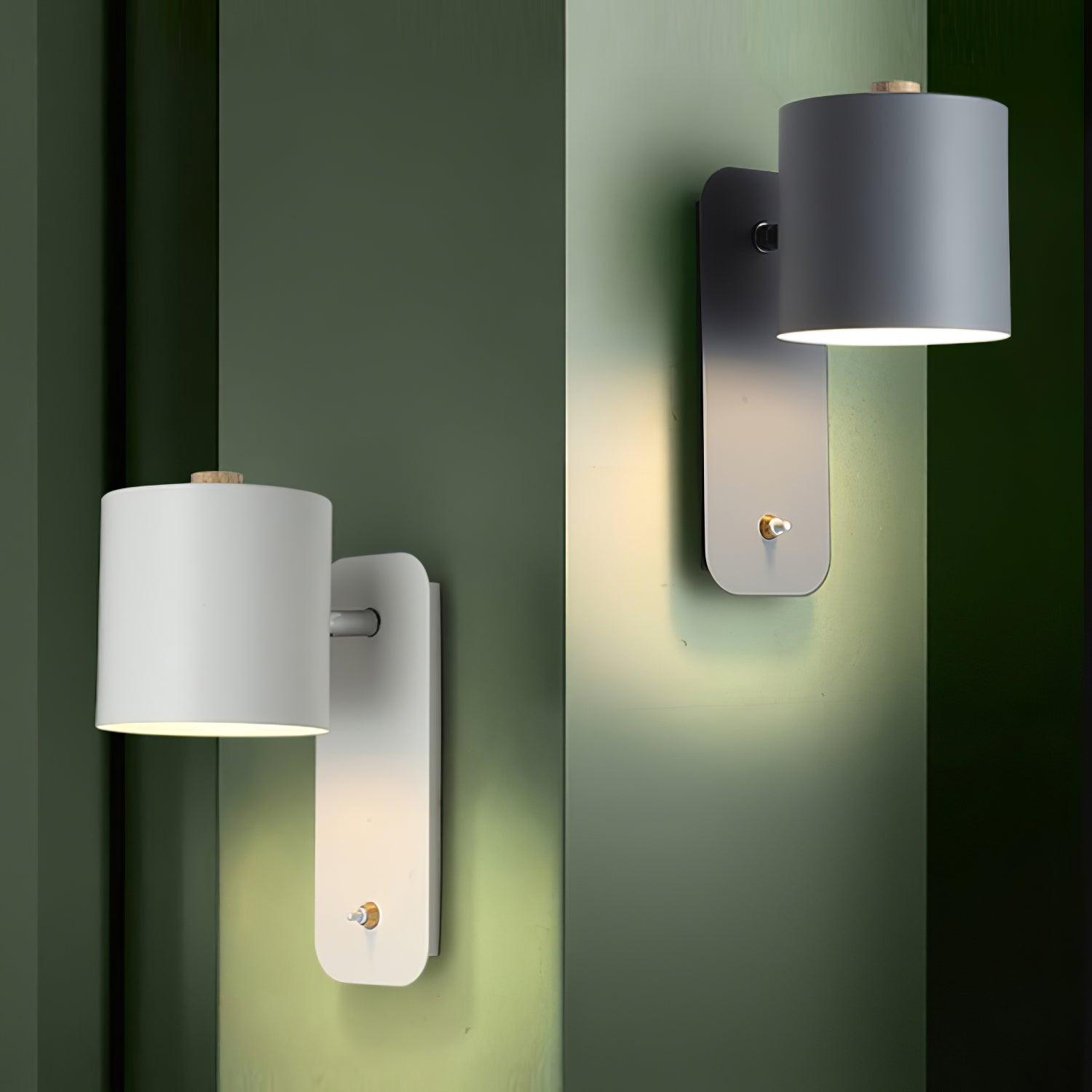 Rotatable Cylinder Wall Lamp Metal Wood 11.8 in Indoor Bedroom Living Room Lighting 350° Adjustable Minimalist Macaron Colors | Thomler