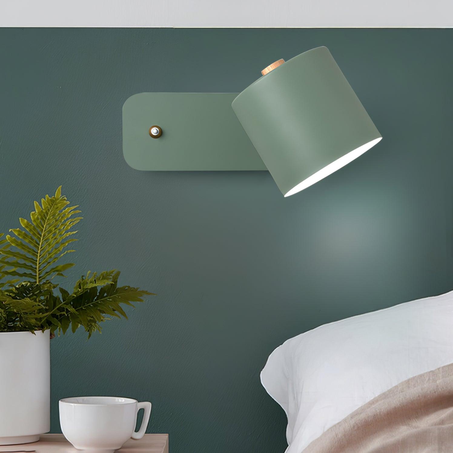 Rotatable Cylinder Wall Lamp Metal Wood 11.8 in Indoor Bedroom Living Room Lighting 350° Adjustable Minimalist Macaron Colors | Thomler