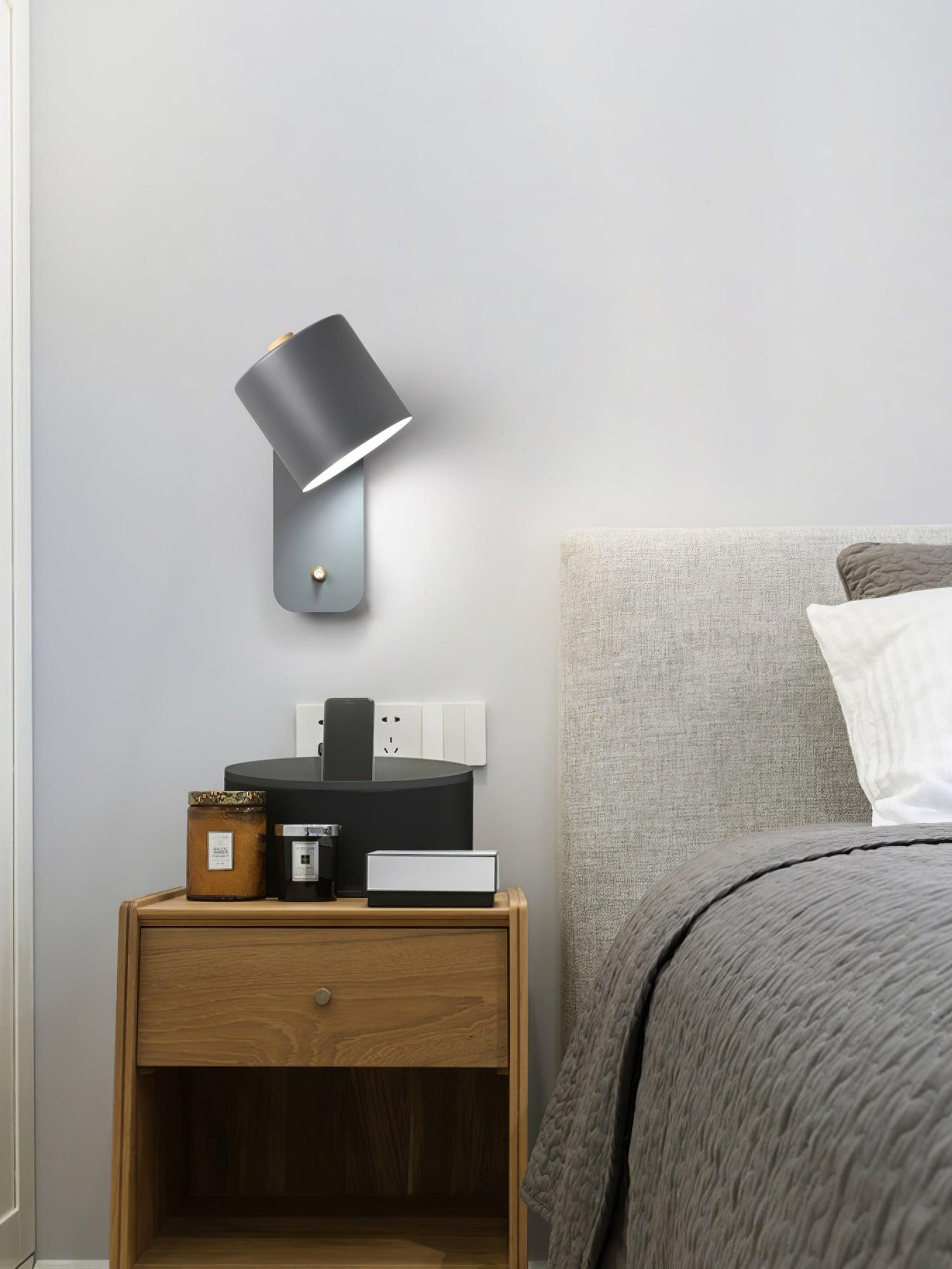 Rotatable Cylinder Wall Lamp Metal Wood 11.8 in Indoor Bedroom Living Room Lighting 350° Adjustable Minimalist Macaron Colors | Thomler