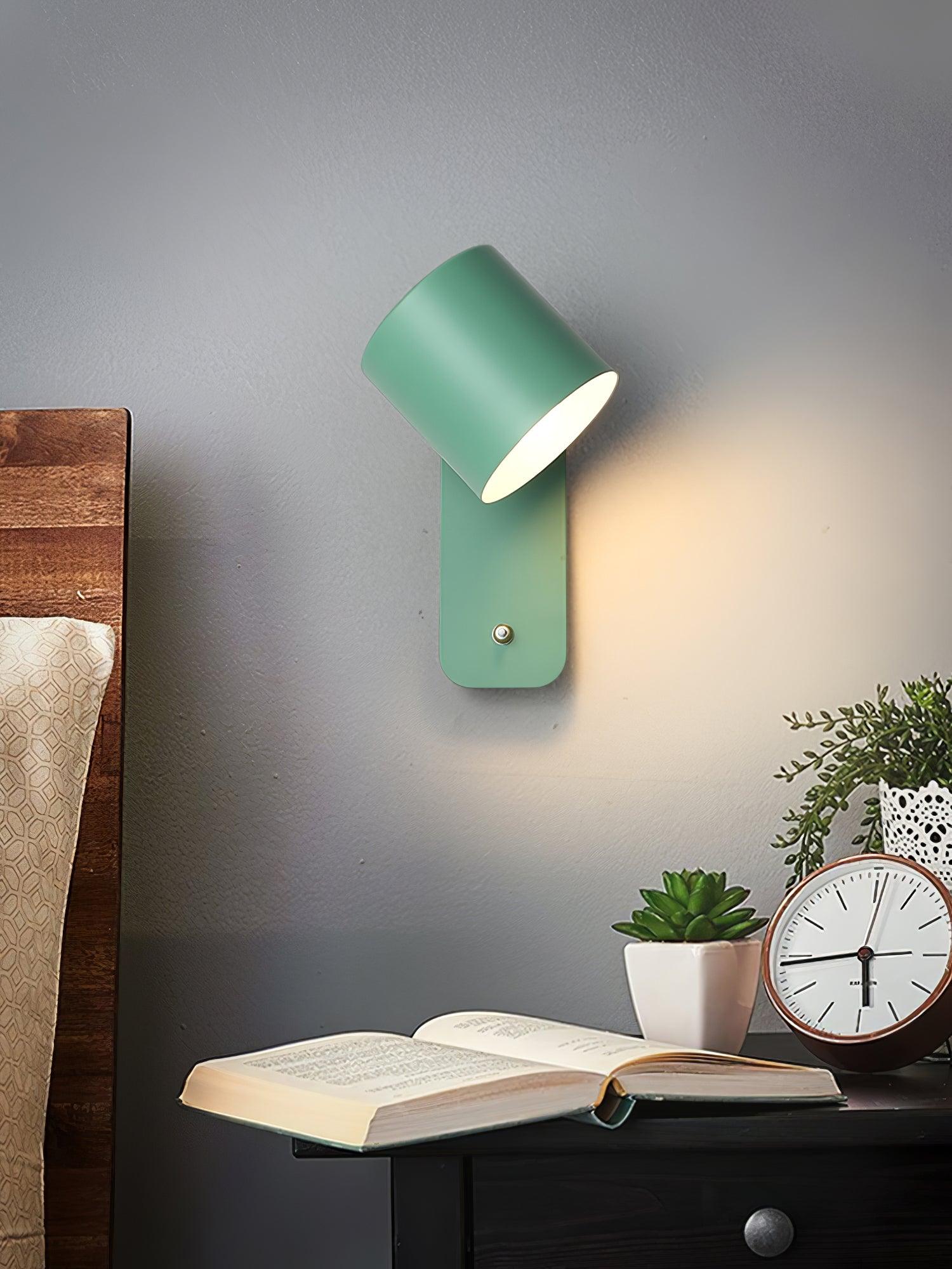 Rotatable Cylinder Wall Lamp Metal Wood 11.8 in Indoor Bedroom Living Room Lighting 350° Adjustable Minimalist Macaron Colors | Thomler