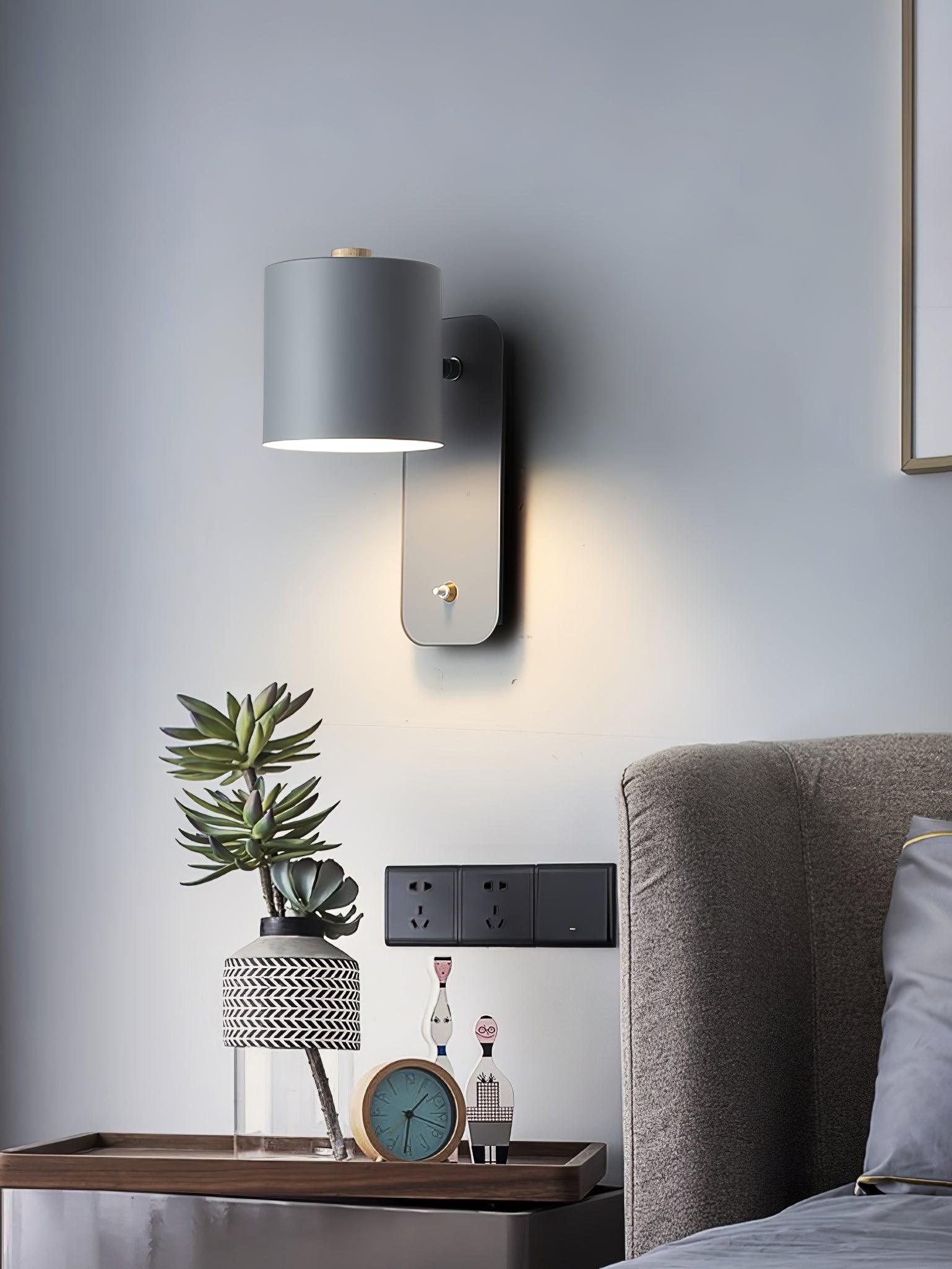 Rotatable Cylinder Wall Lamp Metal Wood 11.8 in Indoor Bedroom Living Room Lighting 350° Adjustable Minimalist Macaron Colors | Thomler