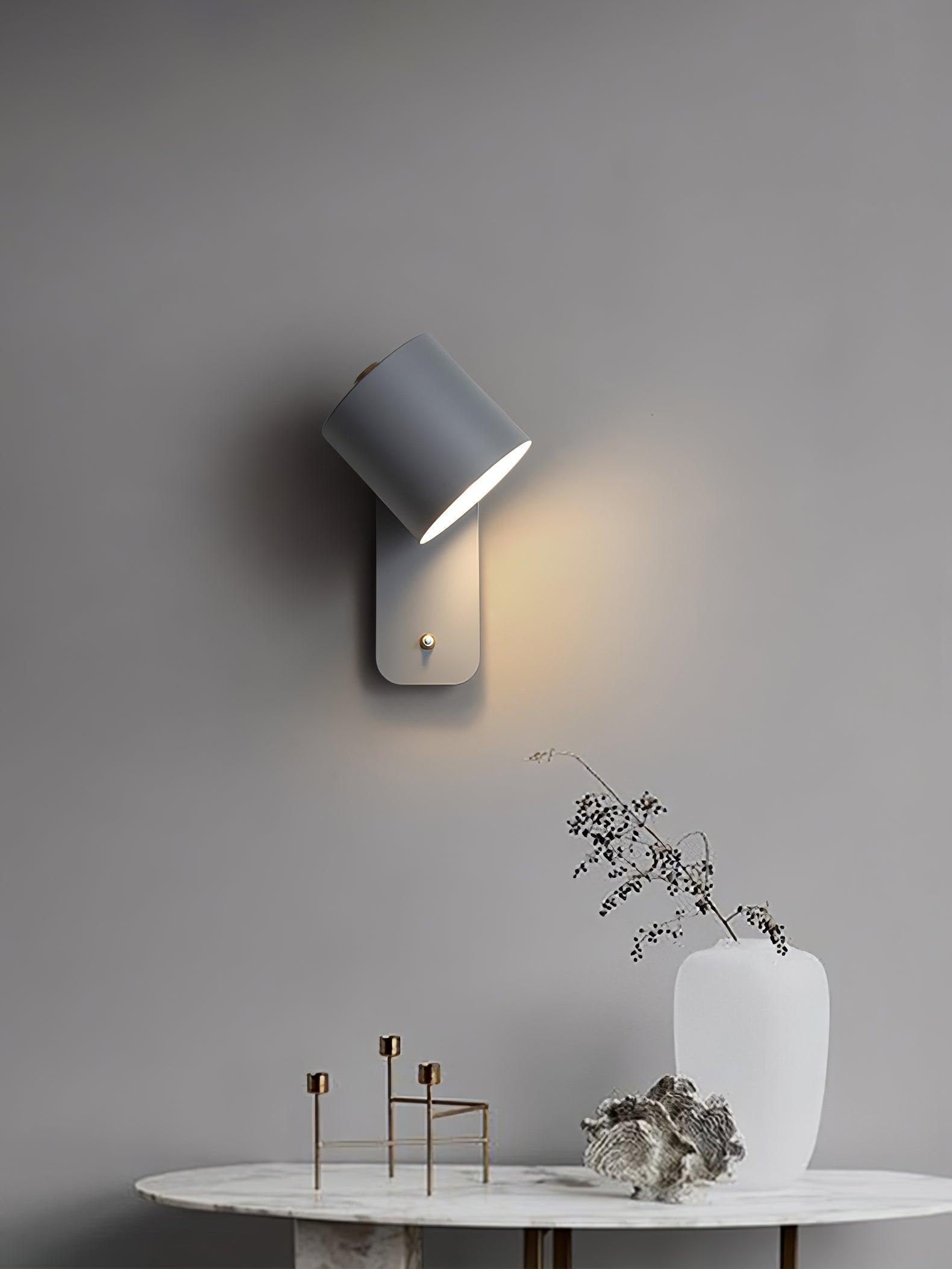 Rotatable Cylinder Wall Lamp Metal Wood 11.8 in Indoor Bedroom Living Room Lighting 350° Adjustable Minimalist Macaron Colors | Thomler