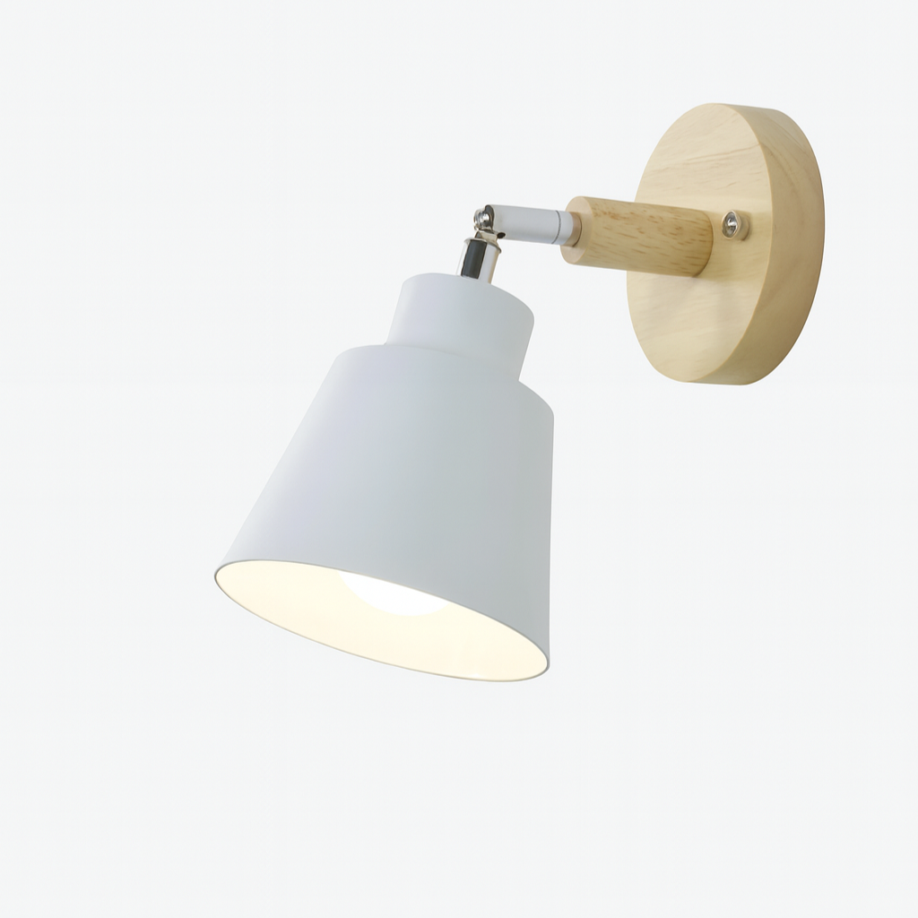 Wall Lamp Metal Wood E27 40W Grey Bedroom Reading Rotating Pull Switch Scandinavian Bedside Lighting | Thomler