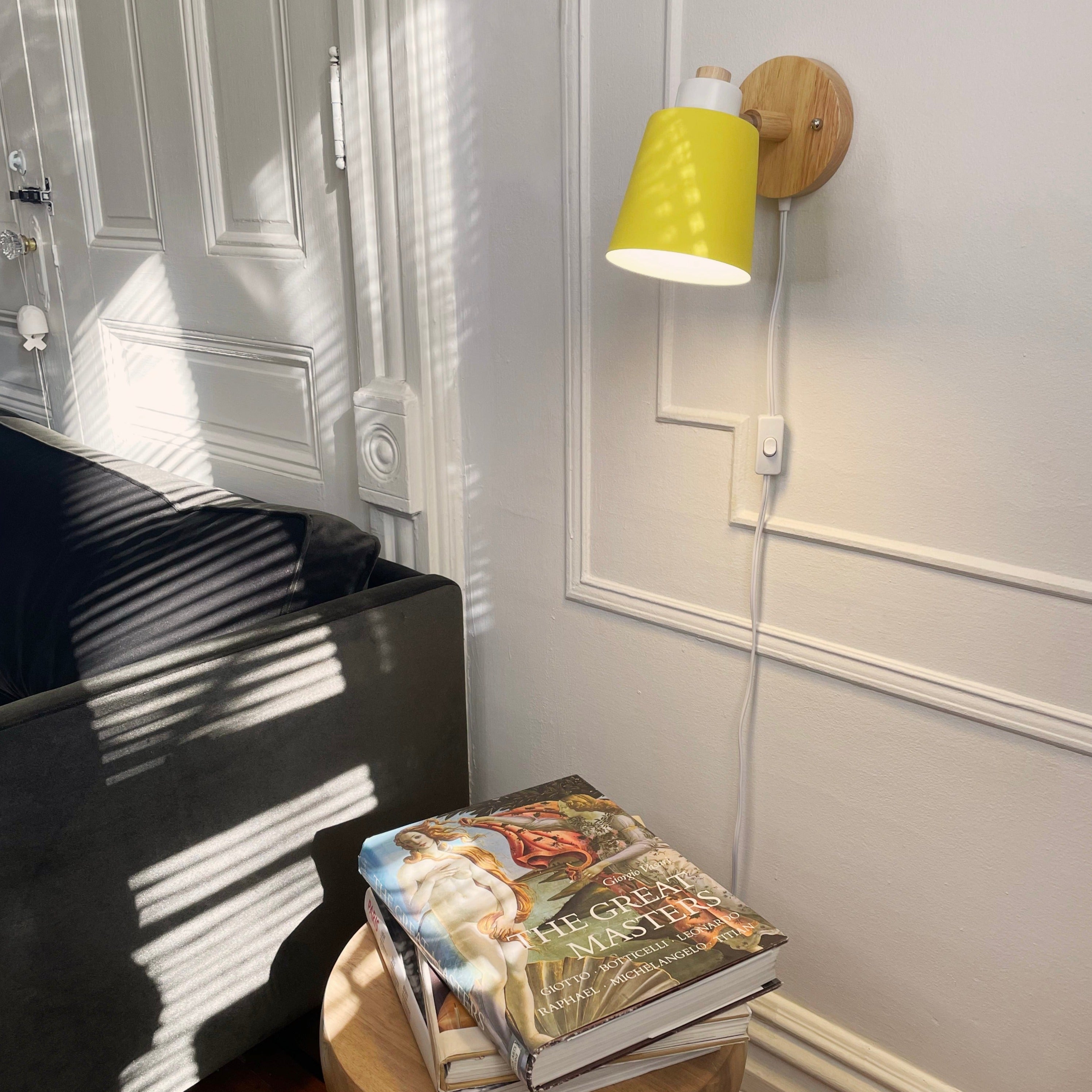 Wall Lamp Wood Metal 19.0 cm Yellow Reading Bedroom Scandinavian Swivel Bedside Plug In Accent Light | Thomler