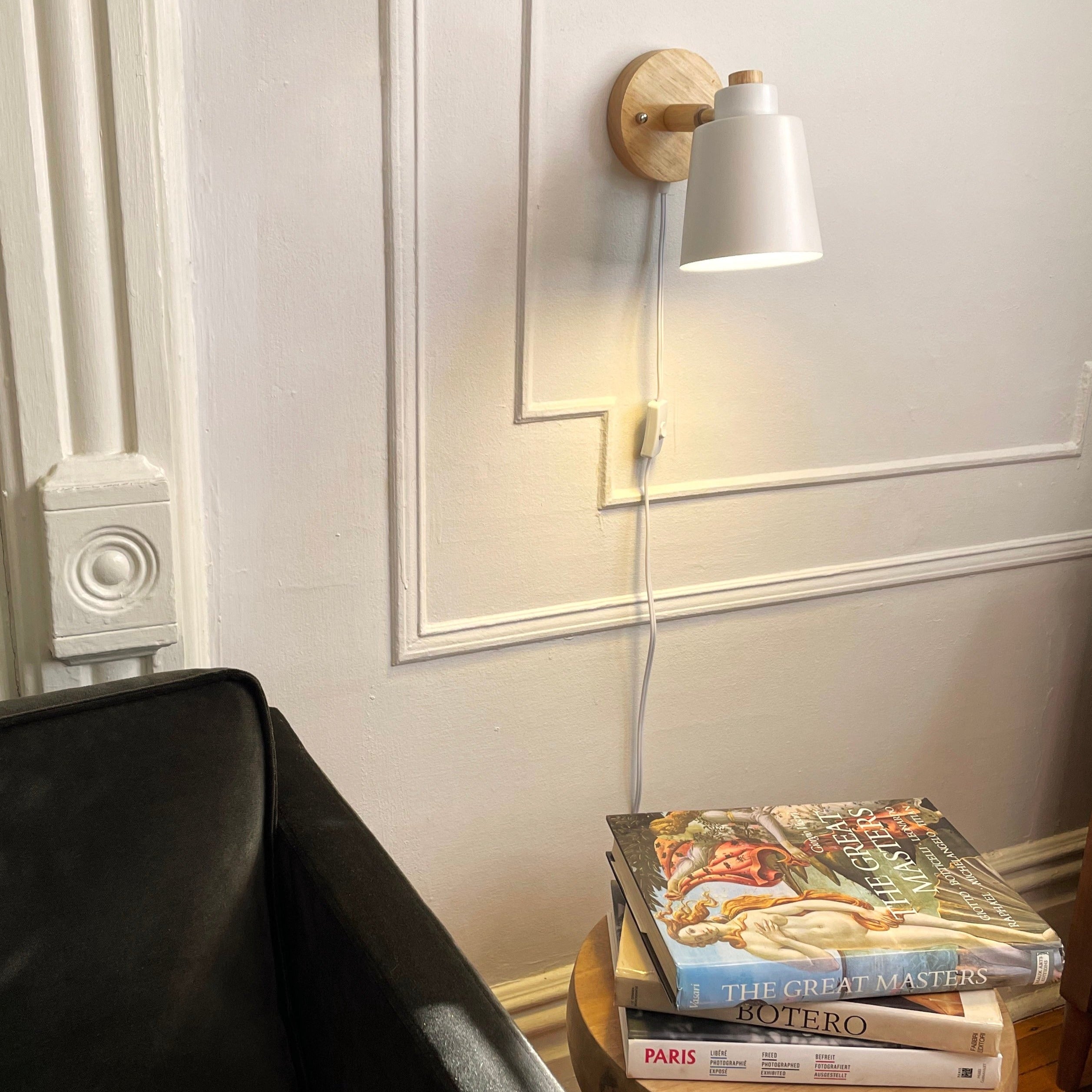 Wall Lamp Wood Metal 19.0 cm Yellow Reading Bedroom Scandinavian Swivel Bedside Plug In Accent Light | Thomler