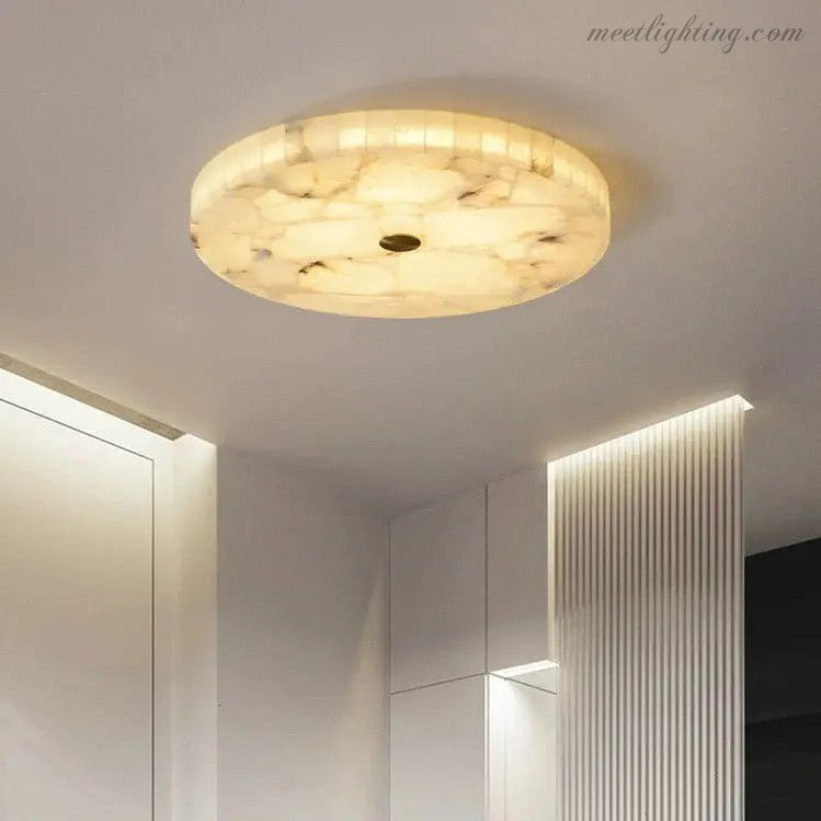 Alabaster Flush Mount Ceiling Light – Natural Stone Fixture for Living Room, Bedroom & Hallway – Round LED Fixture in Brass, Black or Chrome | Thomler