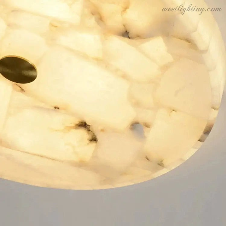 Alabaster Flush Mount Ceiling Light – Natural Stone Fixture for Living Room, Bedroom & Hallway – Round LED Fixture in Brass, Black or Chrome | Thomler
