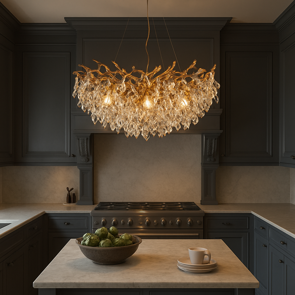 Pendant Light Crystal Aluminium Ø80.0 cm Gold Dining Room Living Room Hanging Ceiling Chandelier Warm White LED Adjustable Suspension | Thomler
