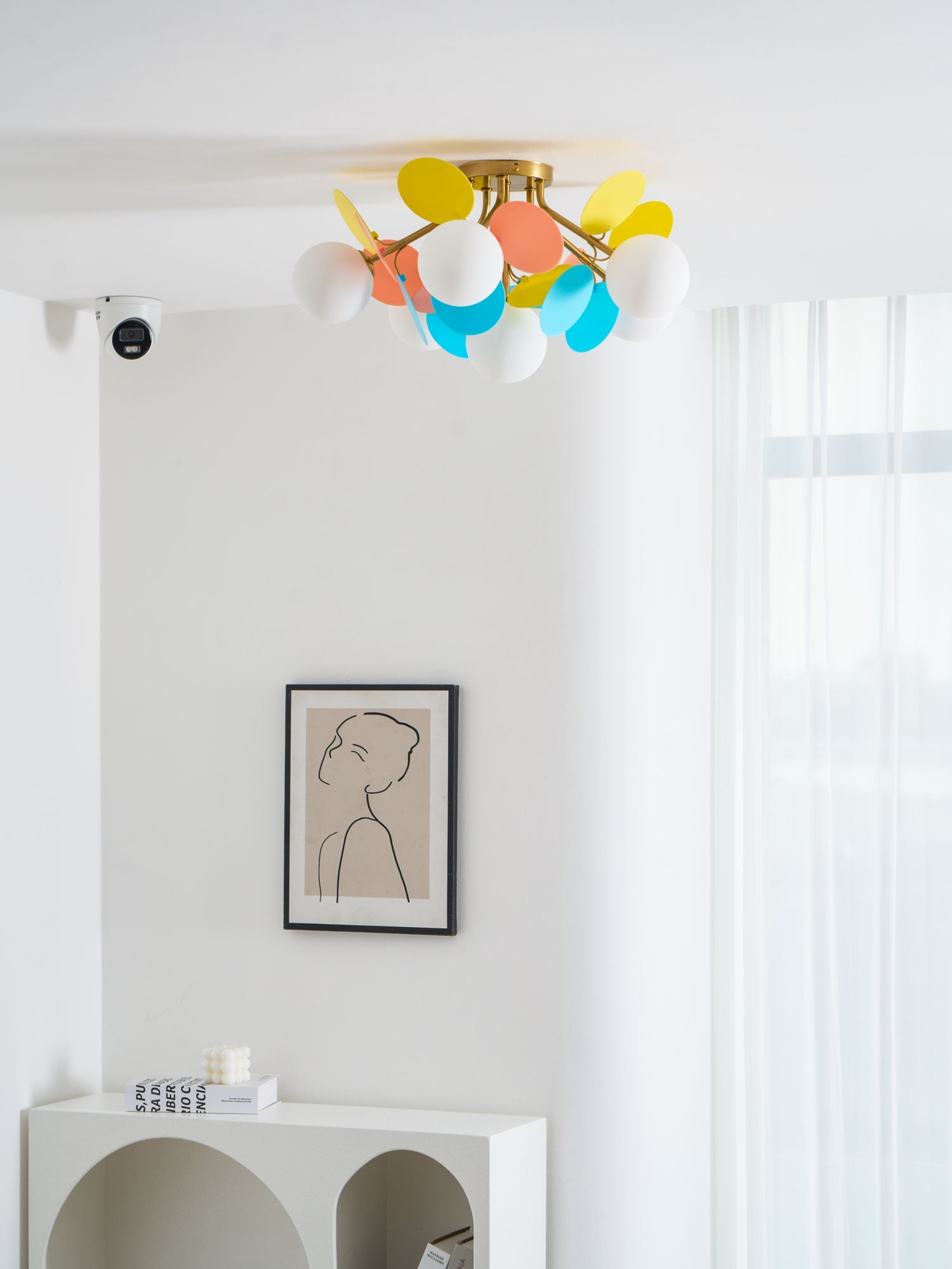 Round Macaron Ceiling Lamp 10 in Metal Acrylic Colorful Flush Mount Lighting Fixture For Bedroom Office Decor Modern Pastel Lighting | Thomler