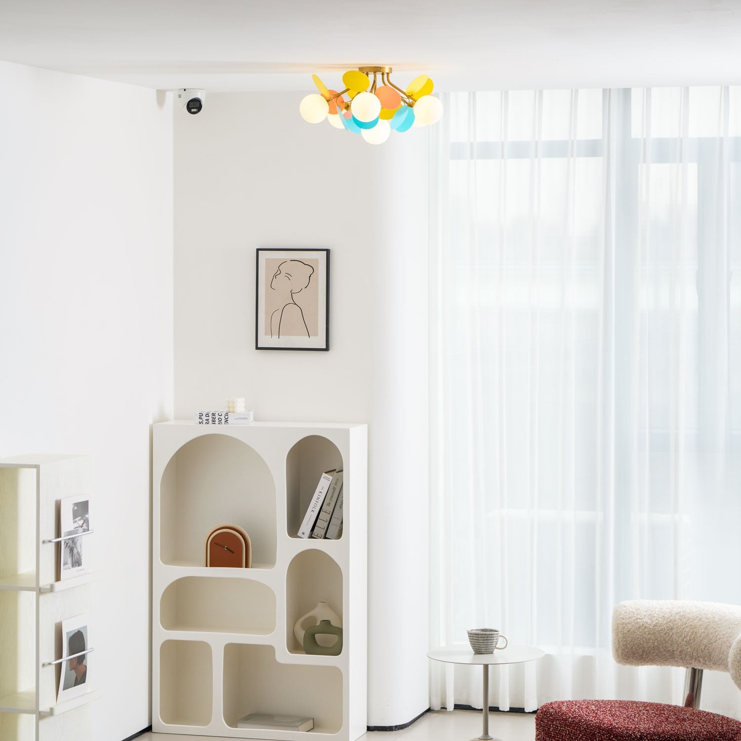 Round Macaron Ceiling Lamp 10 in Metal Acrylic Colorful Flush Mount Lighting Fixture For Bedroom Office Decor Modern Pastel Lighting | Thomler