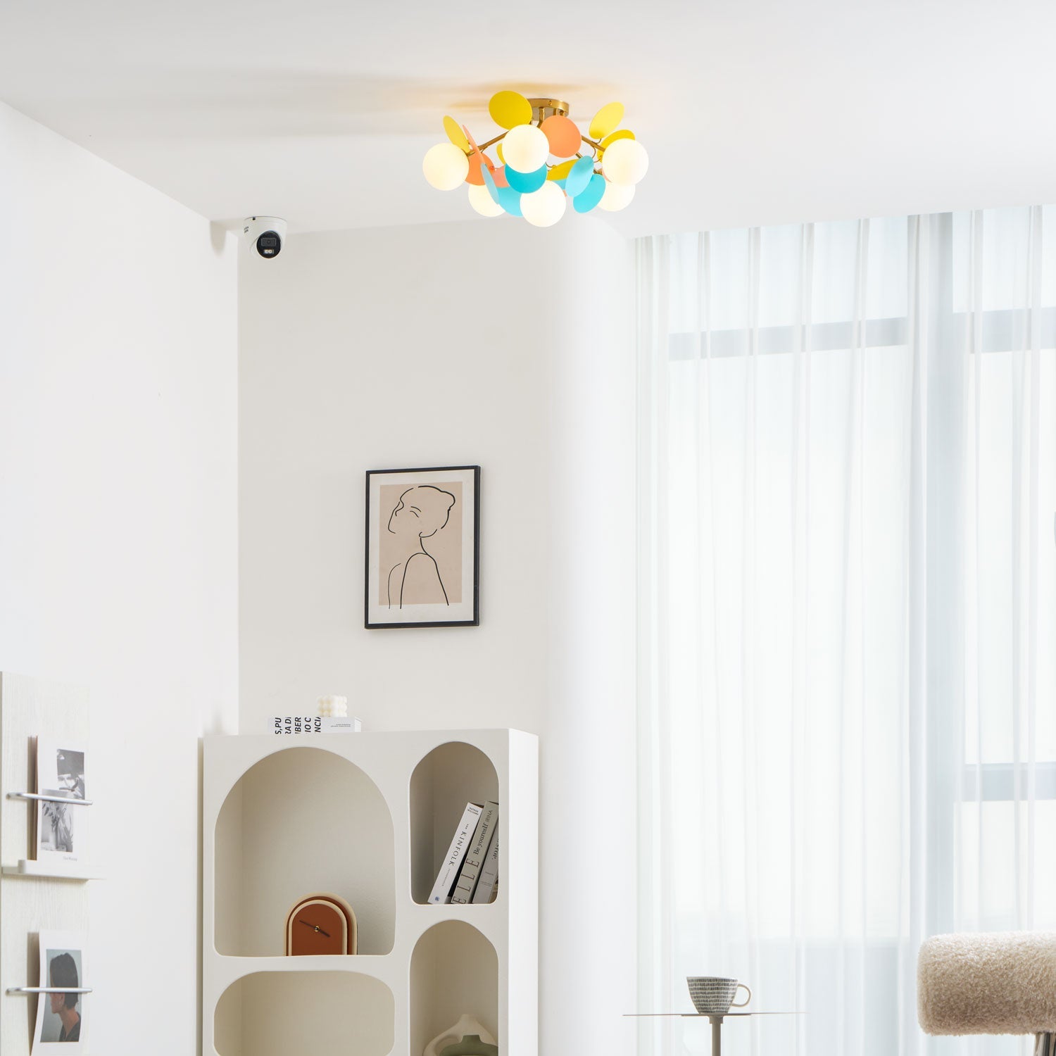 Round Macaron Ceiling Lamp 10 in Metal Acrylic Colorful Flush Mount Lighting Fixture For Bedroom Office Decor Modern Pastel Lighting | Thomler